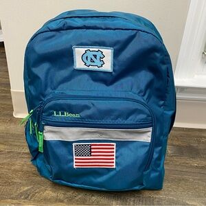 L.L.Bean Backpack Blue Green Backpack Customized‎ w/ USA flag,lion, NC patches